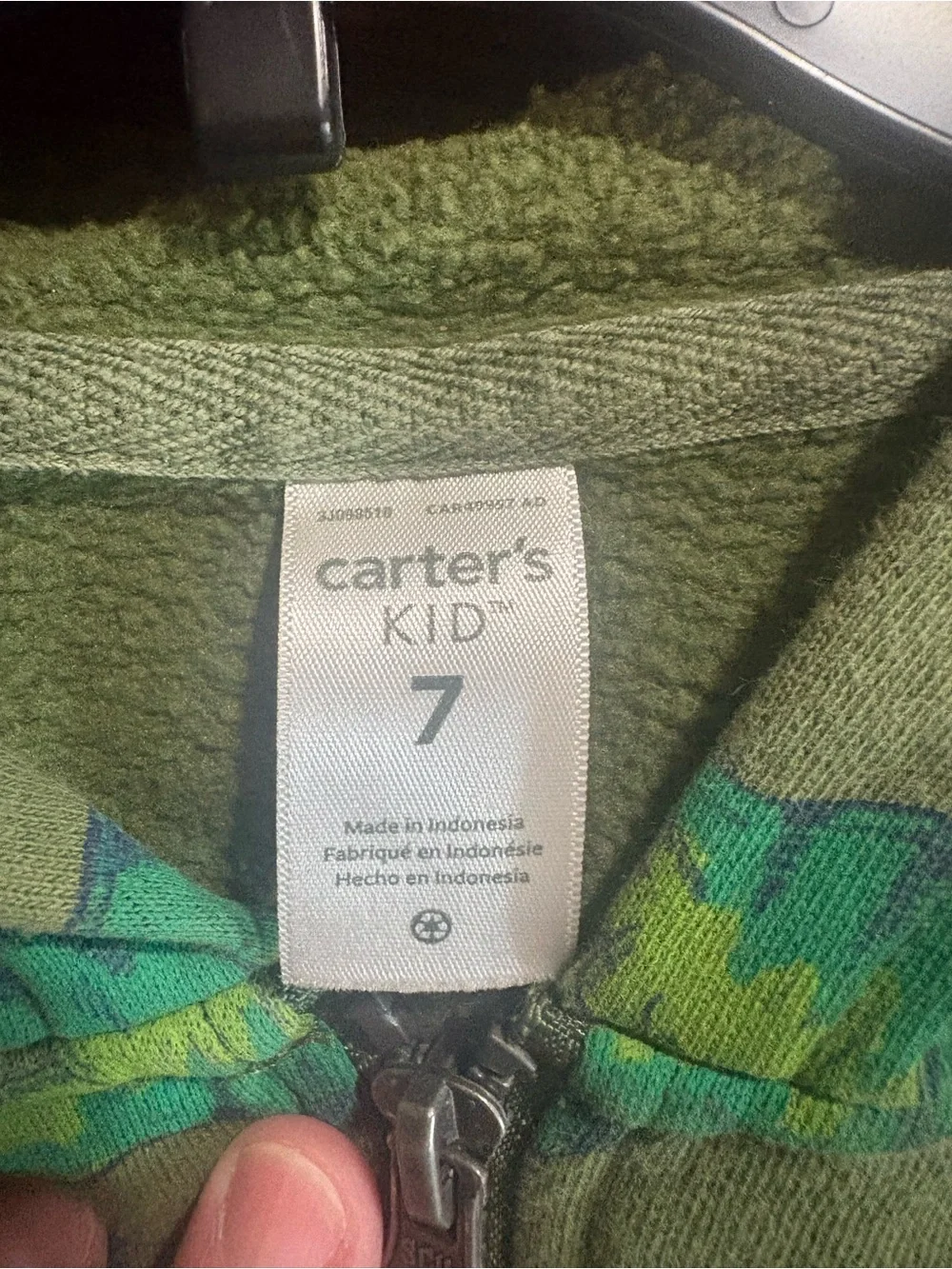 Carter's Green Dinosaur Zip Hoodie with Teal Accents